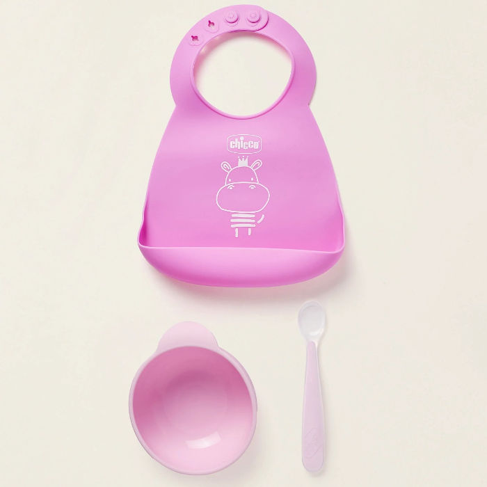 Bib Silicon Feeding Set - Pink 1-330