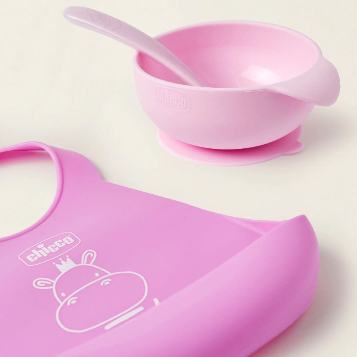 Bib Silicon Feeding Set - Pink 1-330