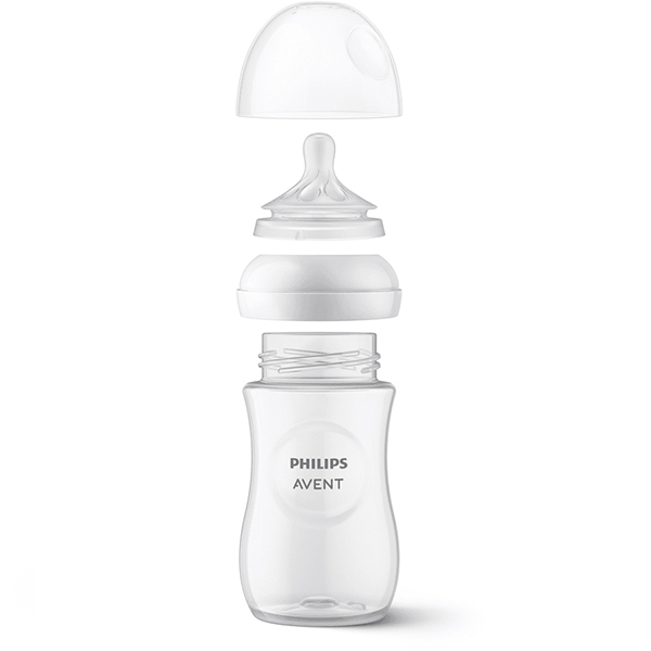 Natural feeding bottle 260ml single white (new shape)