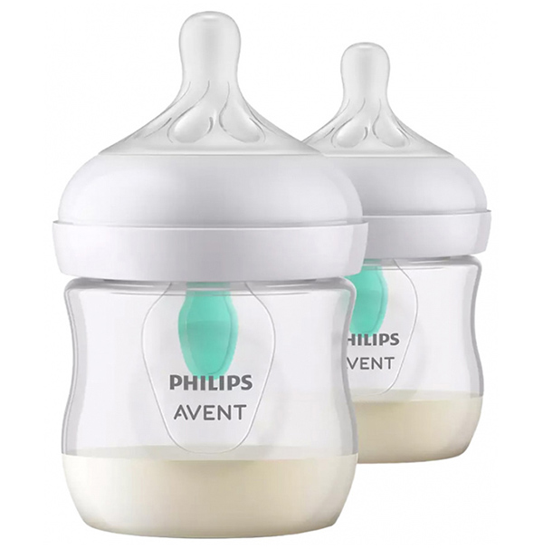 Philips Avent - Natural 125ml Double Anti-Colic White Feeding Bottle (New Shape)