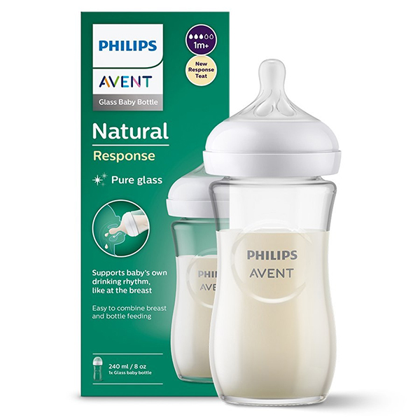 Natural Glass Feeding Bottle 240ml (New Shape)