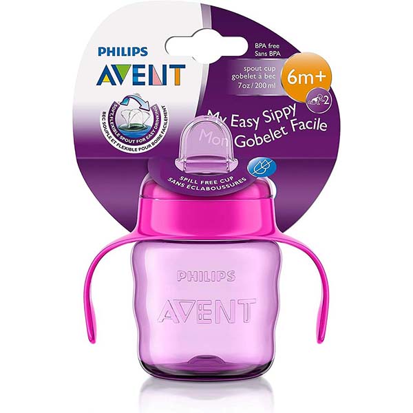 Avent cup with purple spout